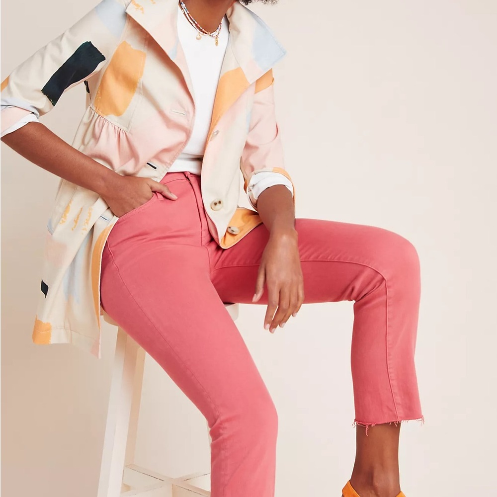 Anthropologie Pastel Patchwork Trench Coat with Cream and Peach Accents